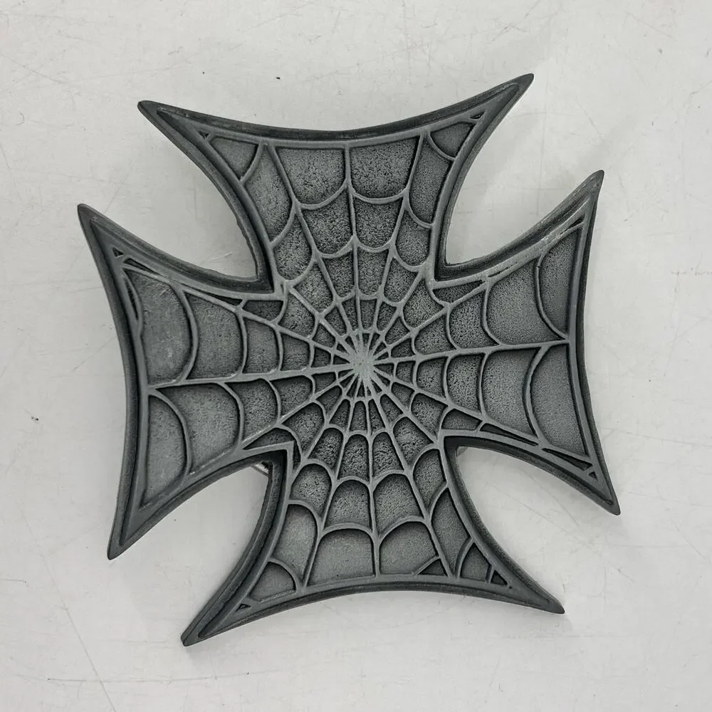 Great American Product Belt Buckle Spider Web Cross Biker Pewter 2003